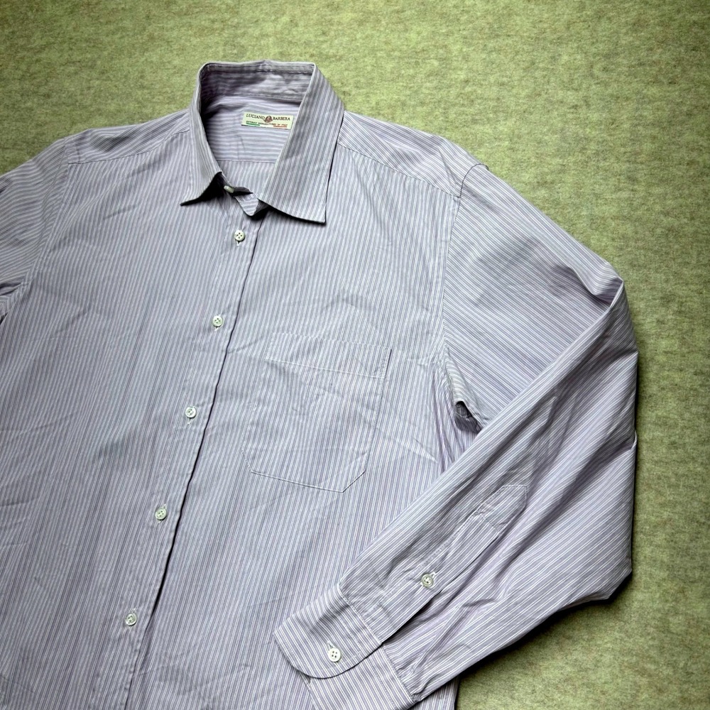 Luciano Barbera Men's Striped‎ Cotton Dress Shirt, Size 42 16 1/2, Made in Italy